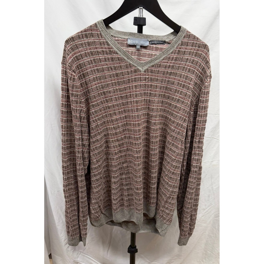 Hickey‎ Freeman Vintage Men's V-Neck Flax Blend Knit Italy Pullover Sweater XL